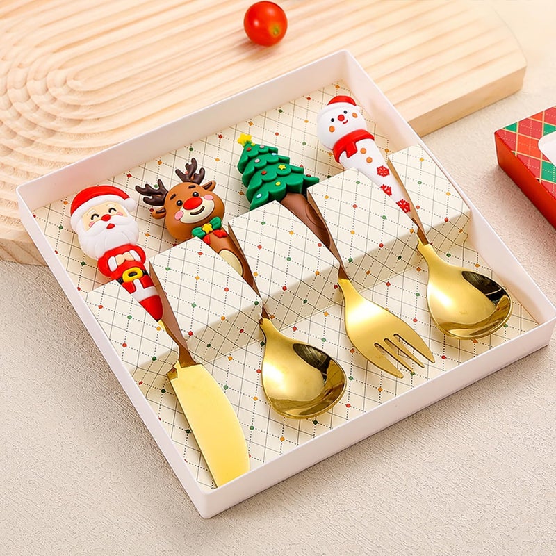 Boulder Bee Christmas Utensil Set | Reusable Portable Cutlery Set | Stainless Steel Knife Fork Spoons Gift Box | Includes Themed Utensils (Tree/Santa/Deer/Snowman) | Ideal Christmas Gift - Image 5
